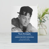 ネイビーブルーサッカーフォトガイパーティの招待状 招待状 (スタンド正面)