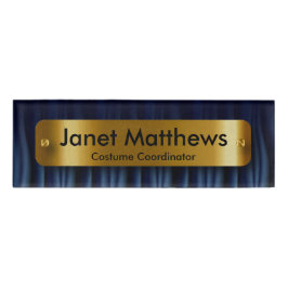 ネイビーブルーサテンリボンと金ゴールドラベルプレート 名札