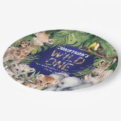 ネイビーブルーサファリをテーマにした野生の1歳の誕生日 ペーパープレート (アングル)