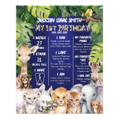 ネイビーブルーサファリジャングル動物1stマイルストーン フォトプリント (正面)