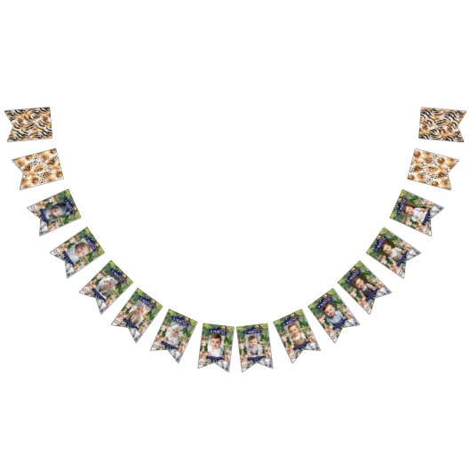 ネイビーブルーサファリワイルドワン1日の誕生日の毎月のポー バンティングフラッグ (全)