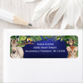 ネイビーブルーサファリ動物1st誕生日リターンアドレ ラベル (インサイチュ)