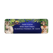 ネイビーブルーサファリ動物1st誕生日リターンアドレ ラベル (正面)