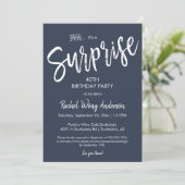 ネイビーブルーサプライズ誕生日退職パーティー 招待状 (スタンド正面)