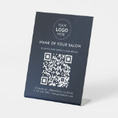 ネイビーブルーサロンビジネスQRコードとロゴ 台座サイン (正面)