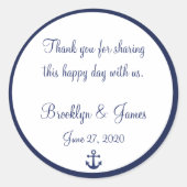 ネイビーブルーサンキュー航海の結婚式用シール ラウンドシール (正面)