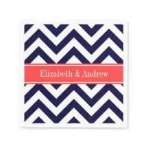 ネイビーブルーサンジェブロンコーラルレッドネームモノグラム