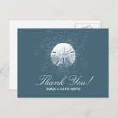 ネイビーブルーサンドドルビーチ結婚式サンキュー ポストカード (正面/裏面)