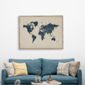 ネイビーブルーサンドベージュの世界地図 ポスター