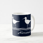 ネイビーブルーサンピパーズオンホワイト コーヒーマグカップ (正面右)