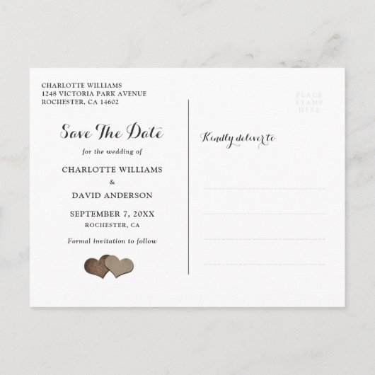 ネイビーブルーサンフラワーウェディング日付はがきを保存 案内ポストカード (裏面)