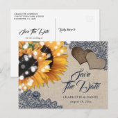 ネイビーブルーサンフラワーウェディング日付はがきを保存 案内ポストカード (正面/裏面)