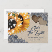 ネイビーブルーサンフラワーウェディング日付はがきを保存 案内ポストカード (正面/裏面)