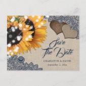 ネイビーブルーサンフラワーウェディング日付はがきを保存 案内ポストカード (正面)