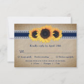 ネイビーブルーサンフラワーウェディングRSVPカードディームチョイス 出欠カード (正面)