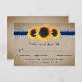 ネイビーブルーサンフラワーウェディングRSVPカードディームチョイス 出欠カード (正面/裏面)