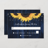 ネイビーブルーサンフラワーウッドストリングライト結婚ズ 出欠カード (正面/裏面)