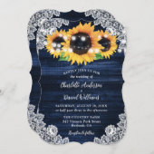 ネイビーブルーサンフラワーウッドストリングライト結婚ズ 招待状 (正面/裏面)