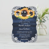 ネイビーブルーサンフラワーウッドストリングライト結婚ズ 招待状 (スタンド正面)