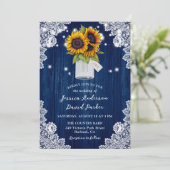 ネイビーブルーサンフラワーウッドレースメイスンジャー結婚ズ 招待状 (スタンド正面)
