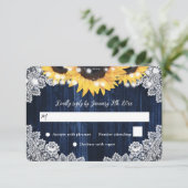 ネイビーブルーサンフラワーウッドレース結婚ズ 出欠カード (スタンド正面)