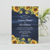 ネイビーブルーサンフラワーウッド結婚フローラ 招待状 (スタンド正面)