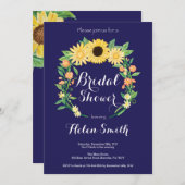 ネイビーブルーサンフラワーズブライダルシャワー招待 招待状 (正面/裏面)