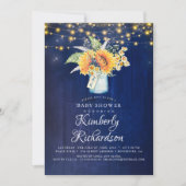 ネイビーブルーサンフラワーズ素朴秋ベビーシャワー 招待状 (正面)
