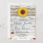 ネイビーブルーサンフラワーバラウッドレース結婚ズ 招待状 (正面)
