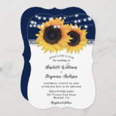 ネイビーブルーサンフラワーバーラップレース国結婚式 招待状 (正面/裏面)