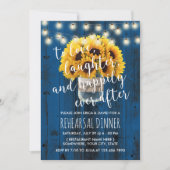 ネイビーブルーサンフラワーバ結婚ンズリハーサルディナー 招待状 (正面)