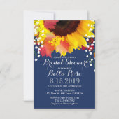 ネイビーブルーサンフラワーブライダルシャワー招待状 招待状 (正面)