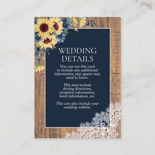 ネイビーブルーサンフラワーボタニカルレースウッド詳細 エンクロージャーカード (正面)