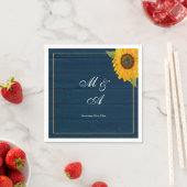 ネイビーブルーサンフラワーボホ素朴ズ結婚モノグラム スタンダードカクテルナプキン (インサイチュ)