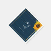 ネイビーブルーサンフラワーボホ素朴ズ結婚モノグラム スタンダードカクテルナプキン (角)