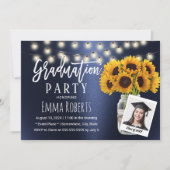 ネイビーブルーサンフラワーメイソンジャール写真卒業 招待状 (正面)