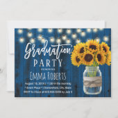 ネイビーブルーサンフラワーメイソンジャー素朴卒業 招待状 (正面)