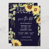 ネイビーブルーサンフラワーユーカリプトゥスストリングライト セーブザデート (正面/裏面)