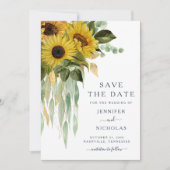 ネイビーブルーサンフラワーユーカリ結婚プス セーブザデート (正面)