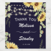 ネイビーブルーサンフラワーユーカリ結婚ライト ワインラベル (シングルラベル)