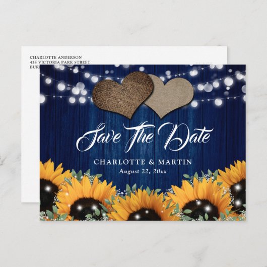 ネイビーブルーサンフラワーユーカリ赤ちゃんの息 案内ポストカード (正面/裏面)