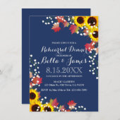 ネイビーブルーサンフラワーリハーサルディナーカード 招待状 (正面/裏面)