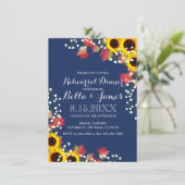 ネイビーブルーサンフラワーリハーサルディナーカード 招待状 (スタンド正面)