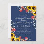 ネイビーブルーサンフラワーリハーサルディナーカード 招待状 (正面)