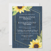 ネイビーブルーサンフラワー幾何素朴フレーム結婚ズ 招待状 (正面)