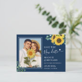 ネイビーブルーサンフラワー救新しい日付写真 ポストカード (スタンド正面)