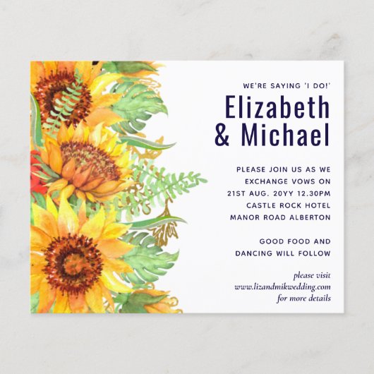 ネイビーブルーサンフラワー結婚ズの予算モダン額 (正面)