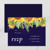 ネイビーブルーサンフラワー結婚ズの予算モダン額 インビテーションポストカード (正面/裏面)