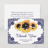 ネイビーブルーサンフラワー結婚ズサンキューカード サンキューカード (正面/裏面)