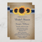 ネイビーブルーサン素朴フラワーブライダルシャワー 招待状 (正面/裏面)